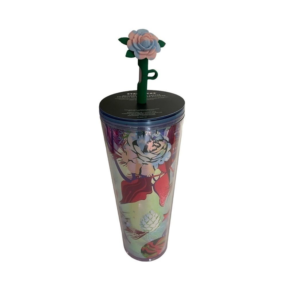 STARBUCKS Rose Straw Topper Christmas holiday 2023 cold cup tumbler 24 oz - Picture 8 of 8